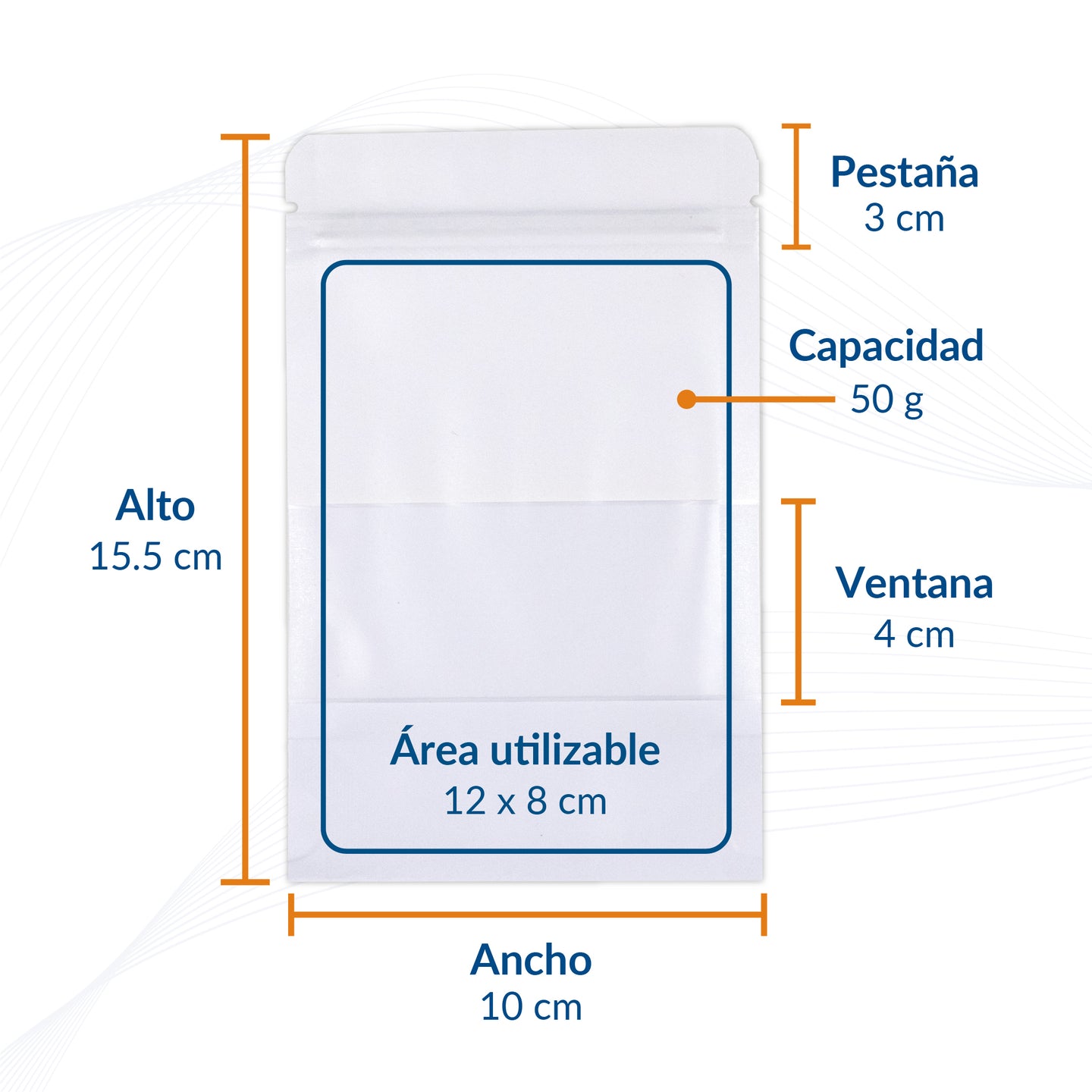 Bolsa Stand Up Pouch Kraft Blanca con Zipper y Ventana 50g